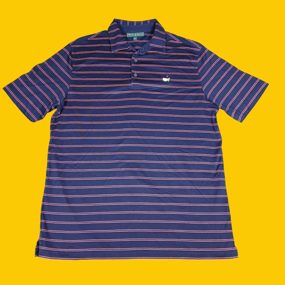 Masters Collection Polo Shirt Mens Large Navy Striped Golf Pima Cotton